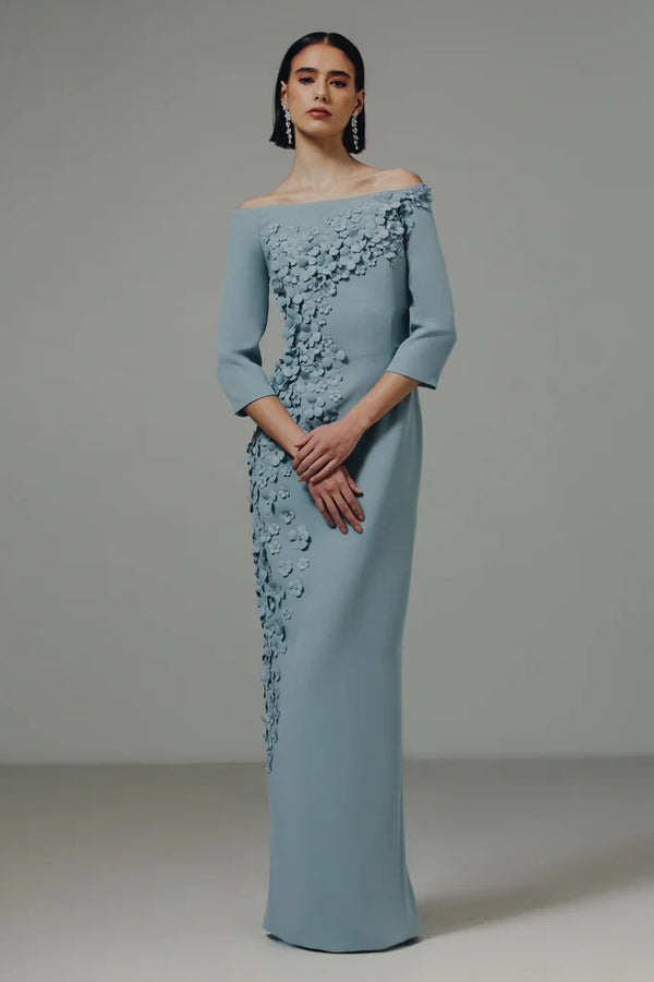 Catherine Regehr - Off-Shoulder Blanche Gown with Full Apple Blossom Spray