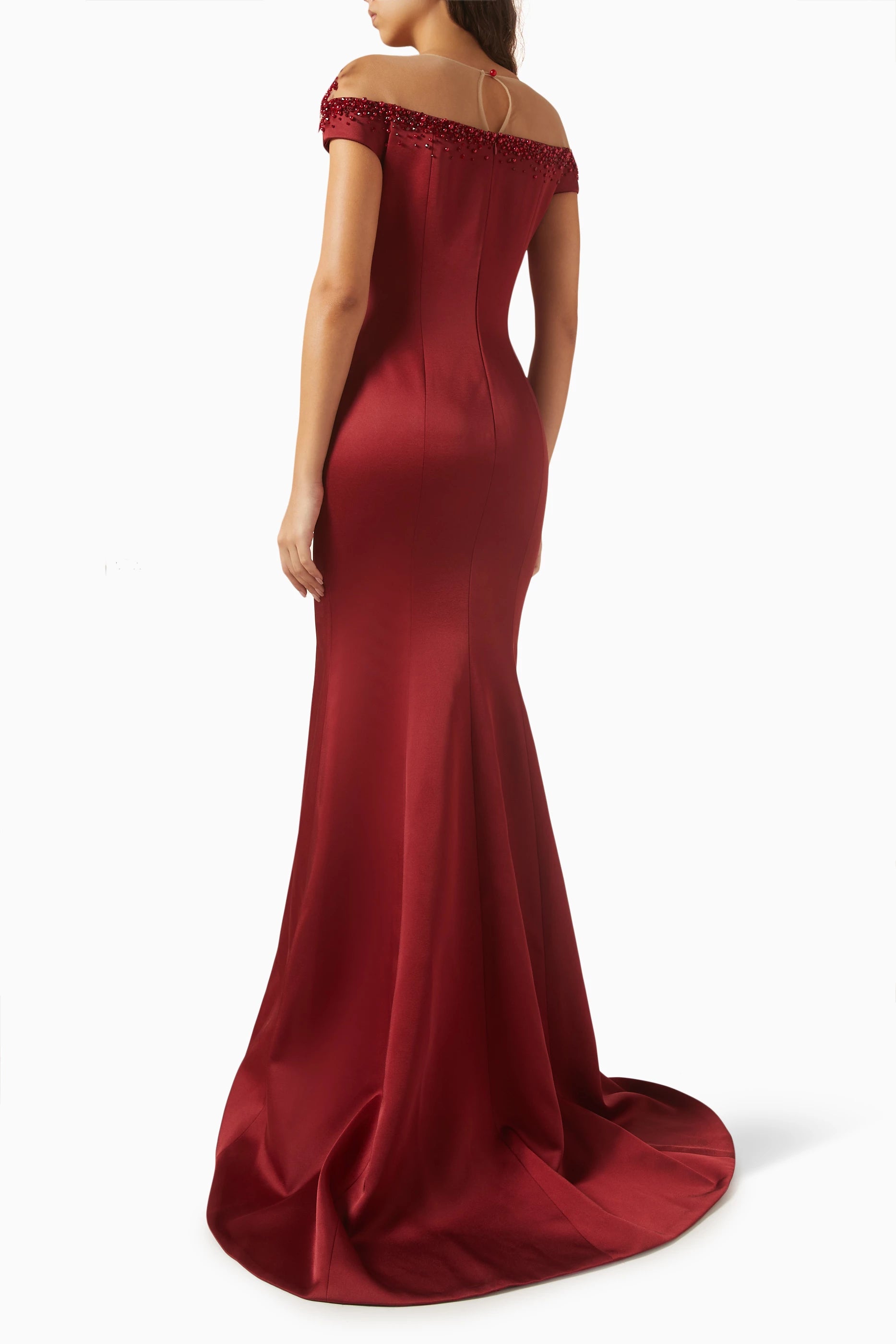 21SIX Mireille Embellished Gown — Red Taffeta