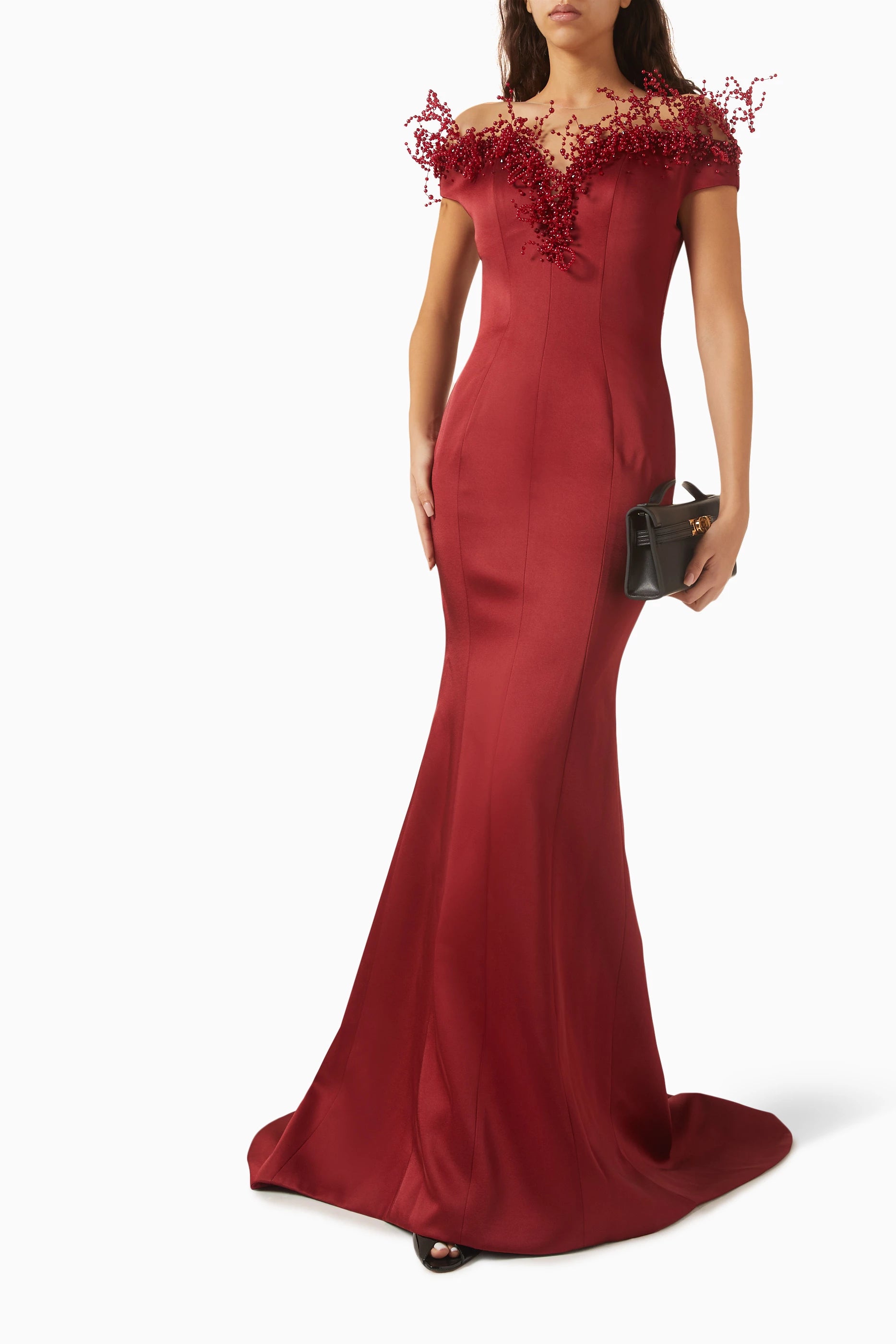 21SIX Mireille Embellished Gown — Red Taffeta